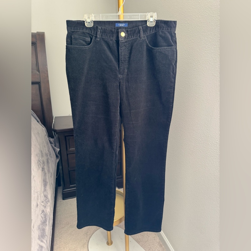 Chaps Corduroy Straight Leg Pants - Black - Size 14